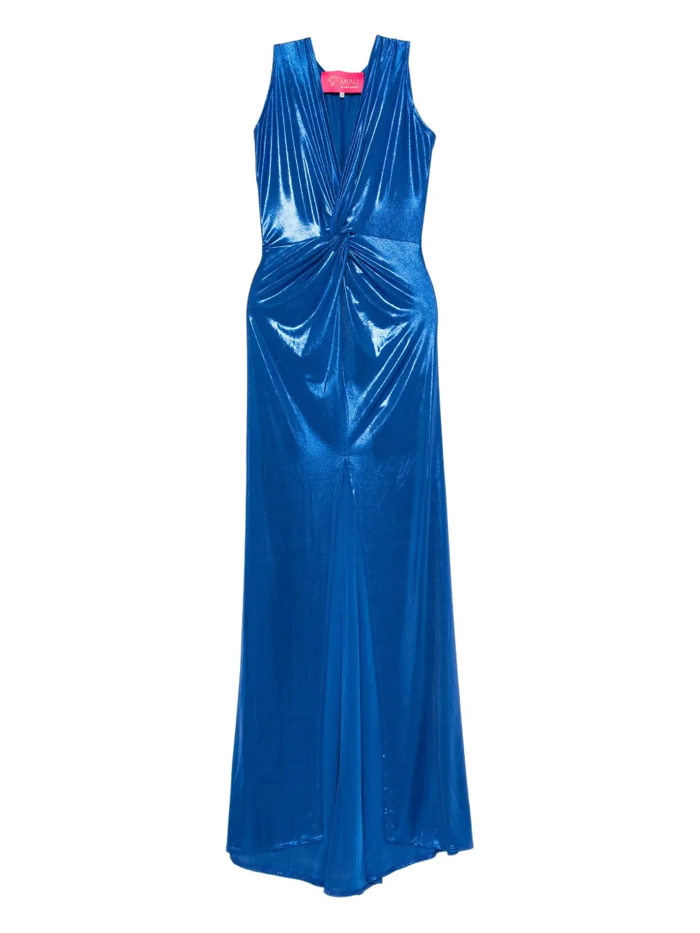Miau By Clara Rotescu Twist-front Metallic Maxi Dress In Blue