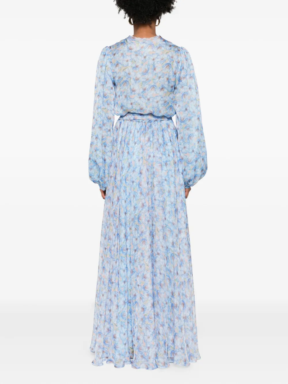 Miau By Clara Rotescu Floral-print Belted Maxi Dress In Blue