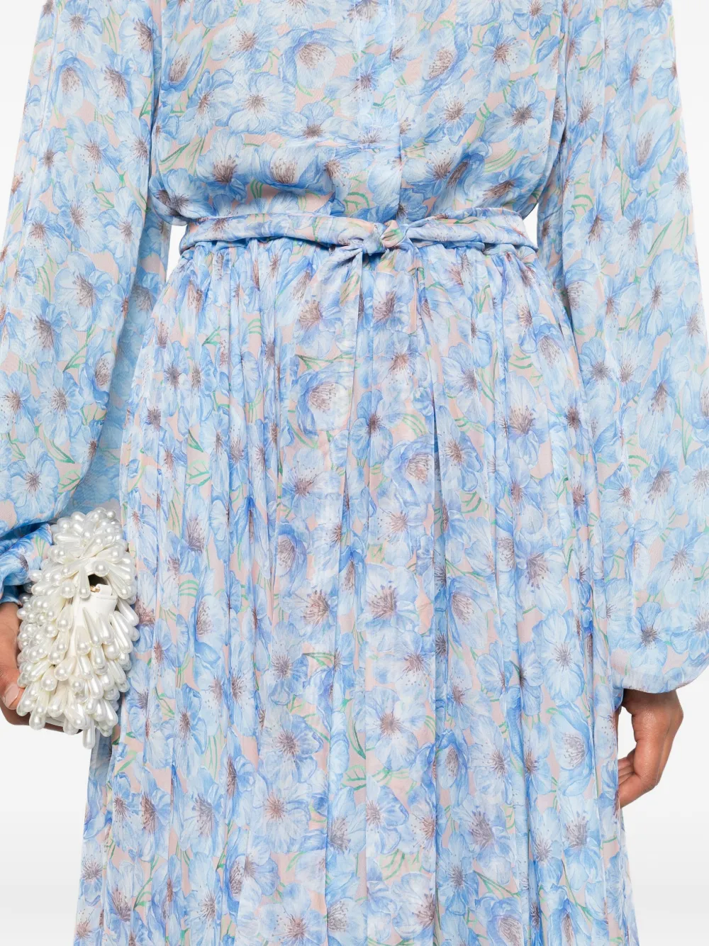 Miau By Clara Rotescu Floral-print Belted Maxi Dress In Blue