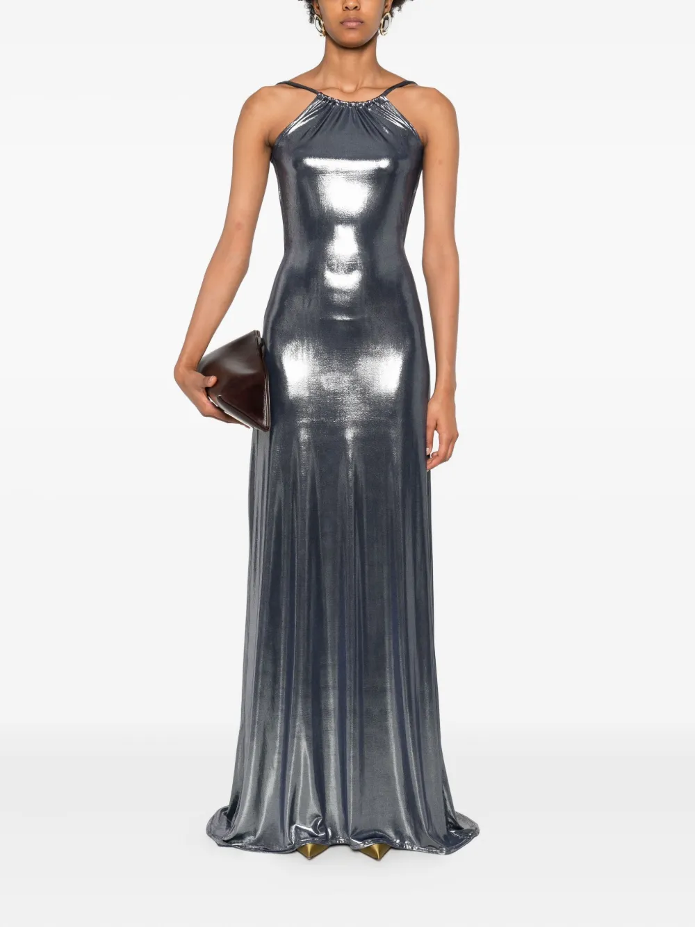 MIAU by Clara Rotescu Metallic midi-jurk met open rug - Grijs