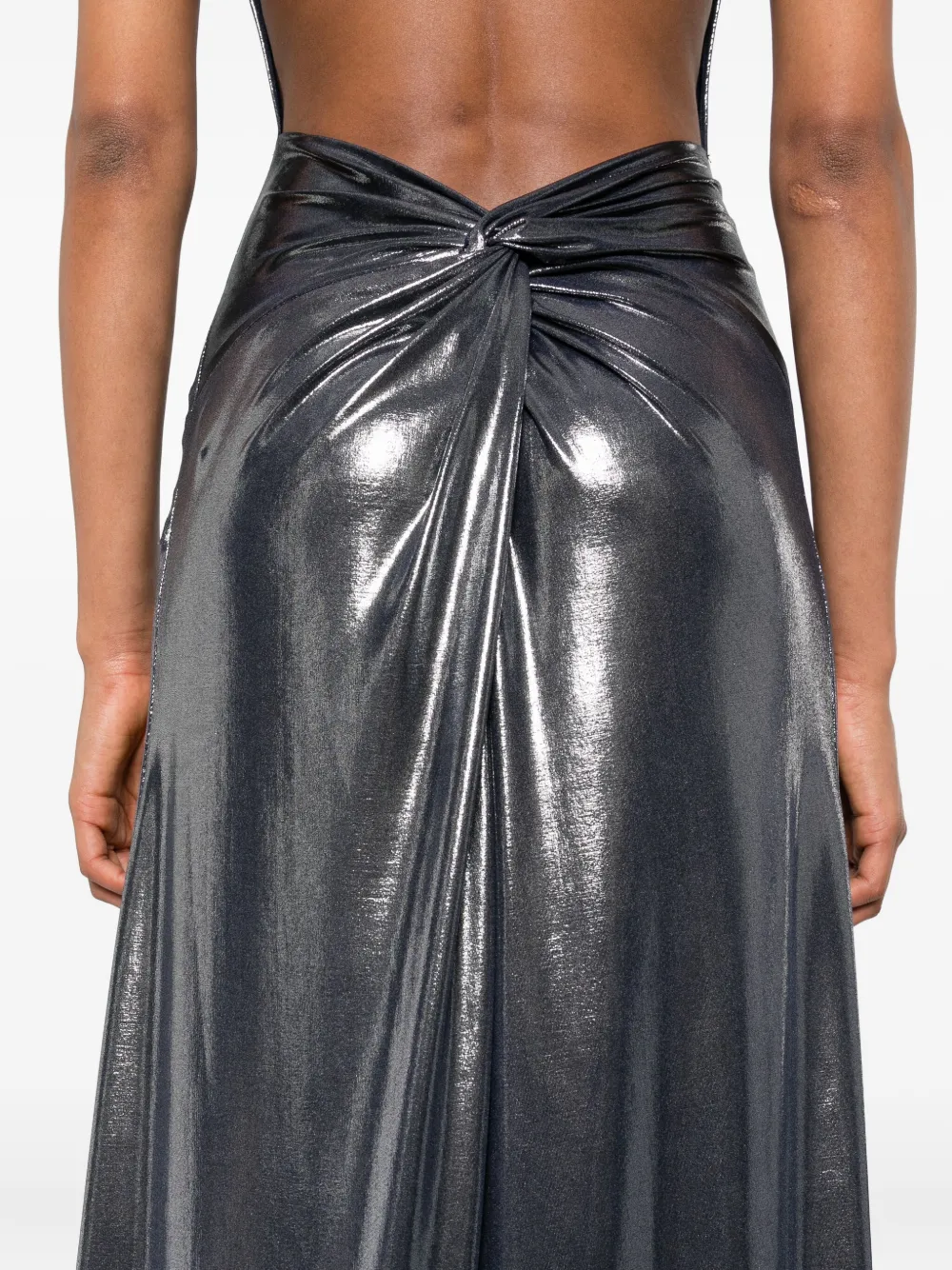 Miau By Clara Rotescu Metallic Open-back Maxi Dress In Gray