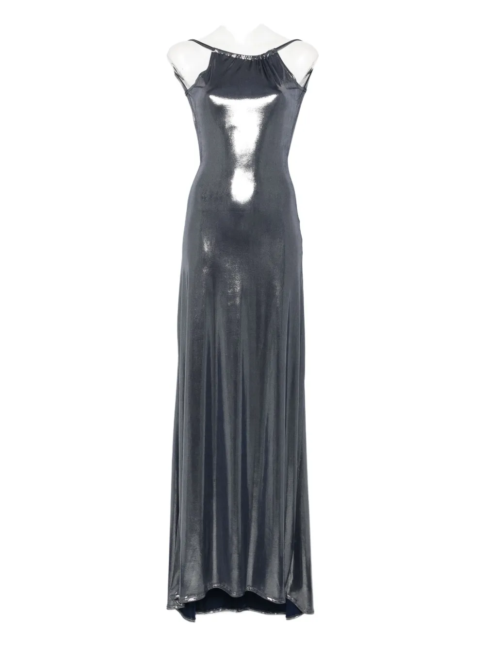 Miau By Clara Rotescu Metallic Open-back Maxi Dress In Gray