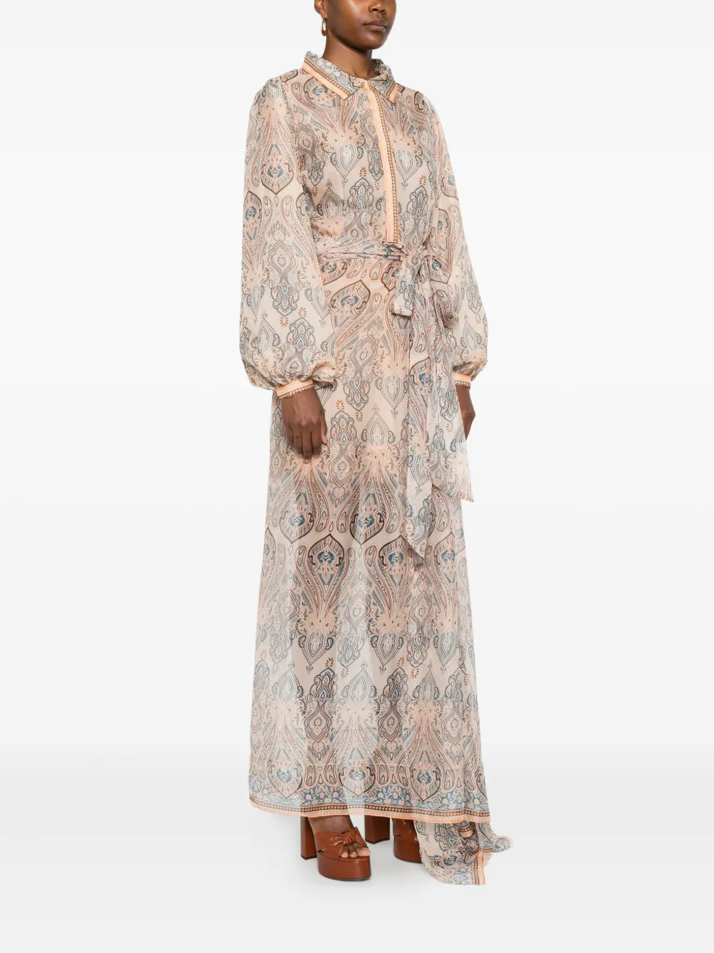 Miau By Clara Rotescu Paisley-print Collared Asymmetric Dress In Pink