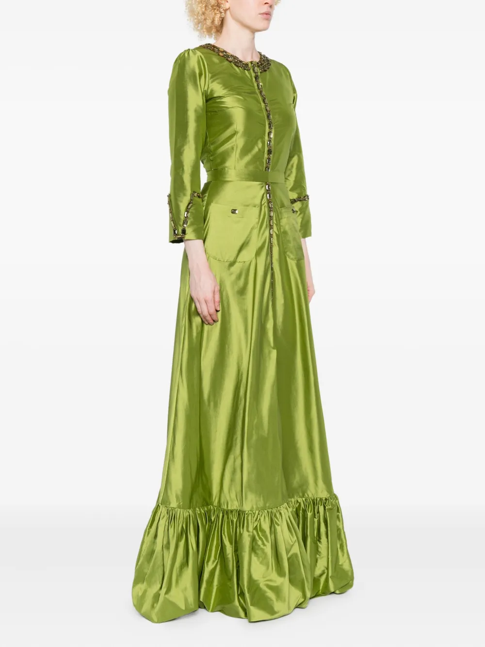 Miau By Clara Rotescu Nairobi Crystal-embellishment Maxi Dress In Green