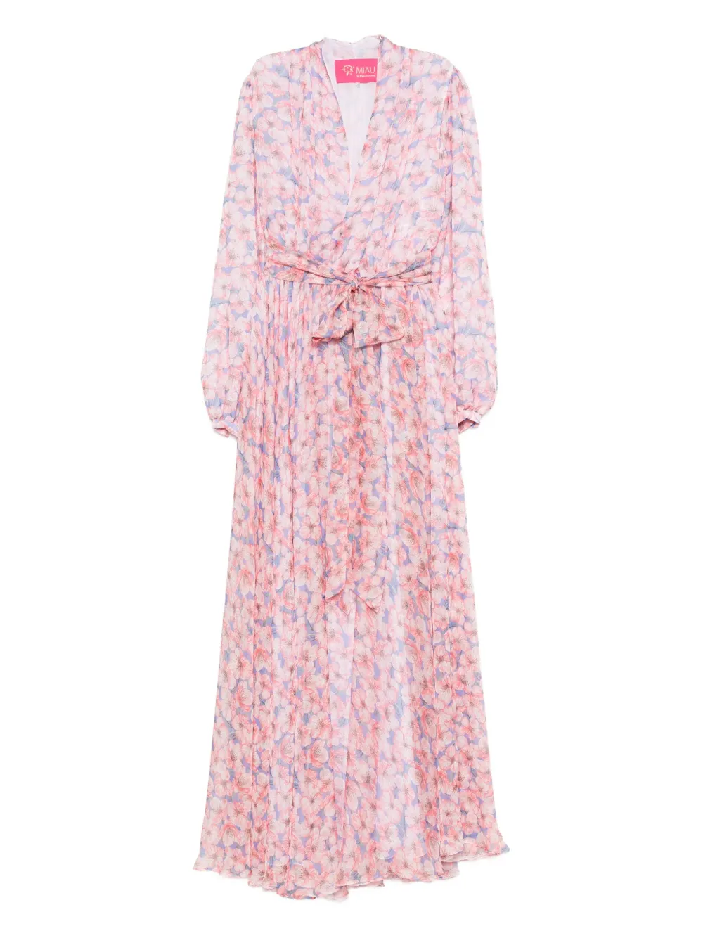 Miau By Clara Rotescu Floral-print Belted Maxi Dress In Pink