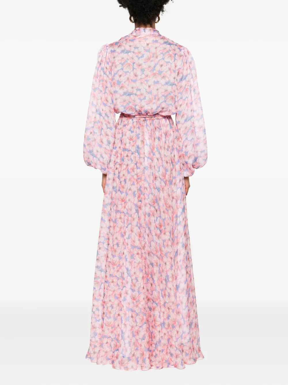 Miau By Clara Rotescu Floral-print Belted Maxi Dress In Pink