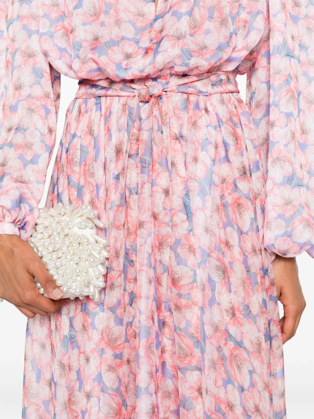 Miau By Clara Rotescu Floral-print Belted Maxi Dress In Pink
