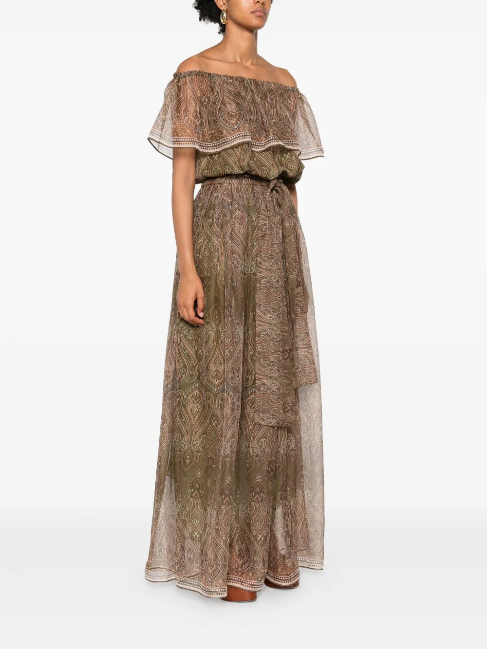 MIAU by Clara Rotescu Maxi-jurk met paisley-print en ruches Groen