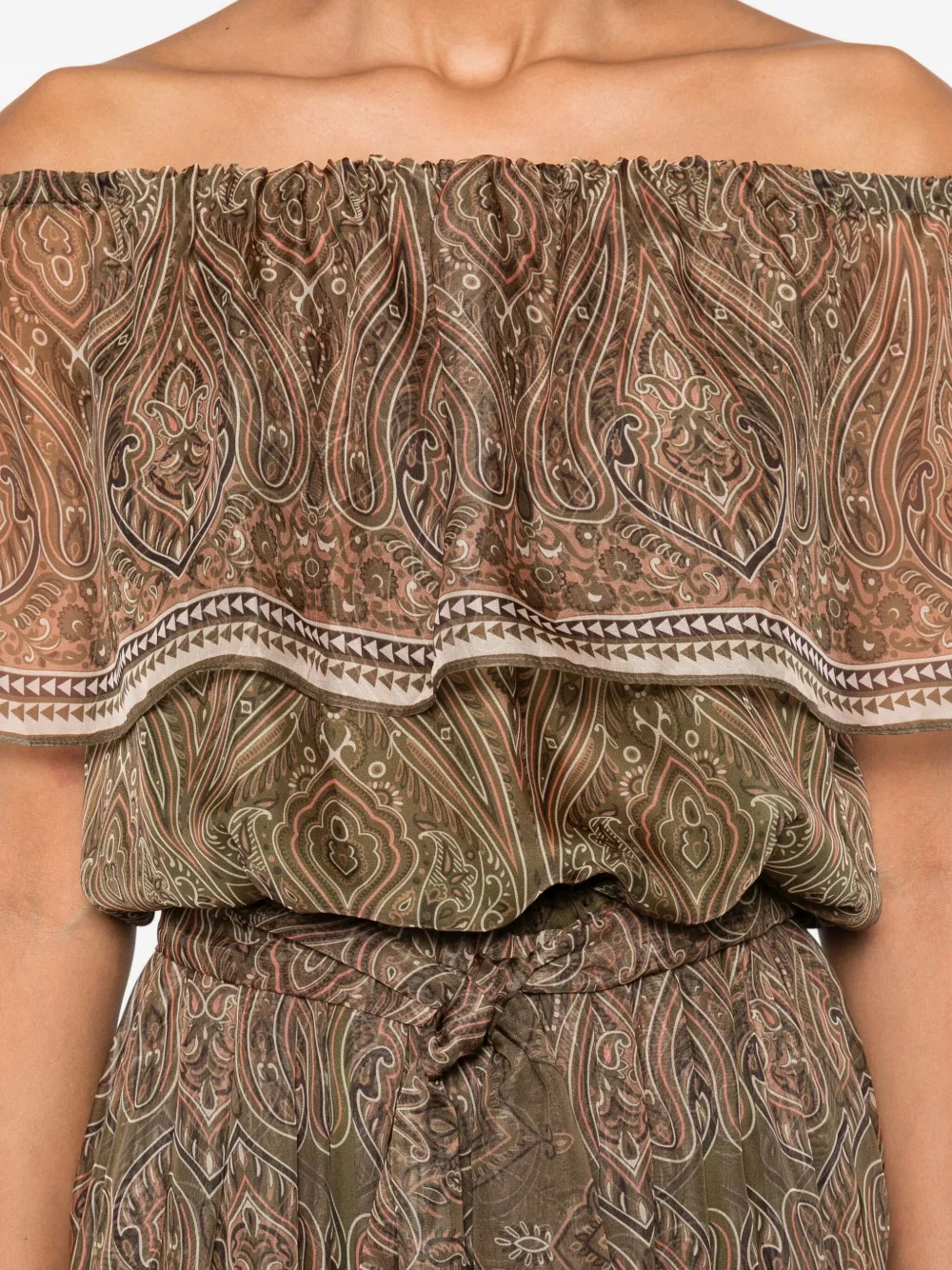 MIAU by Clara Rotescu Maxi-jurk met paisley-print en ruches Groen