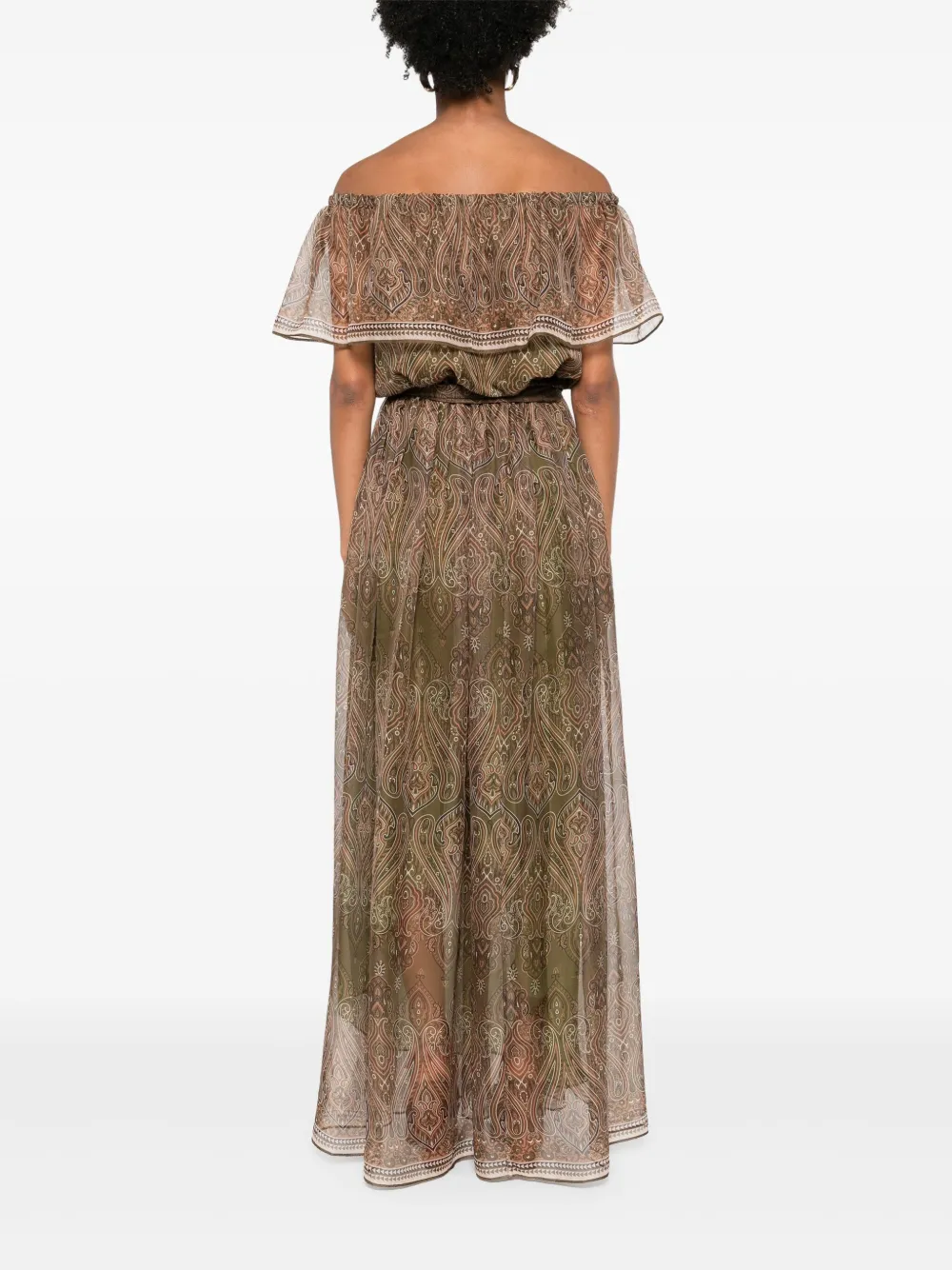 MIAU by Clara Rotescu Maxi-jurk met paisley-print en ruches Groen