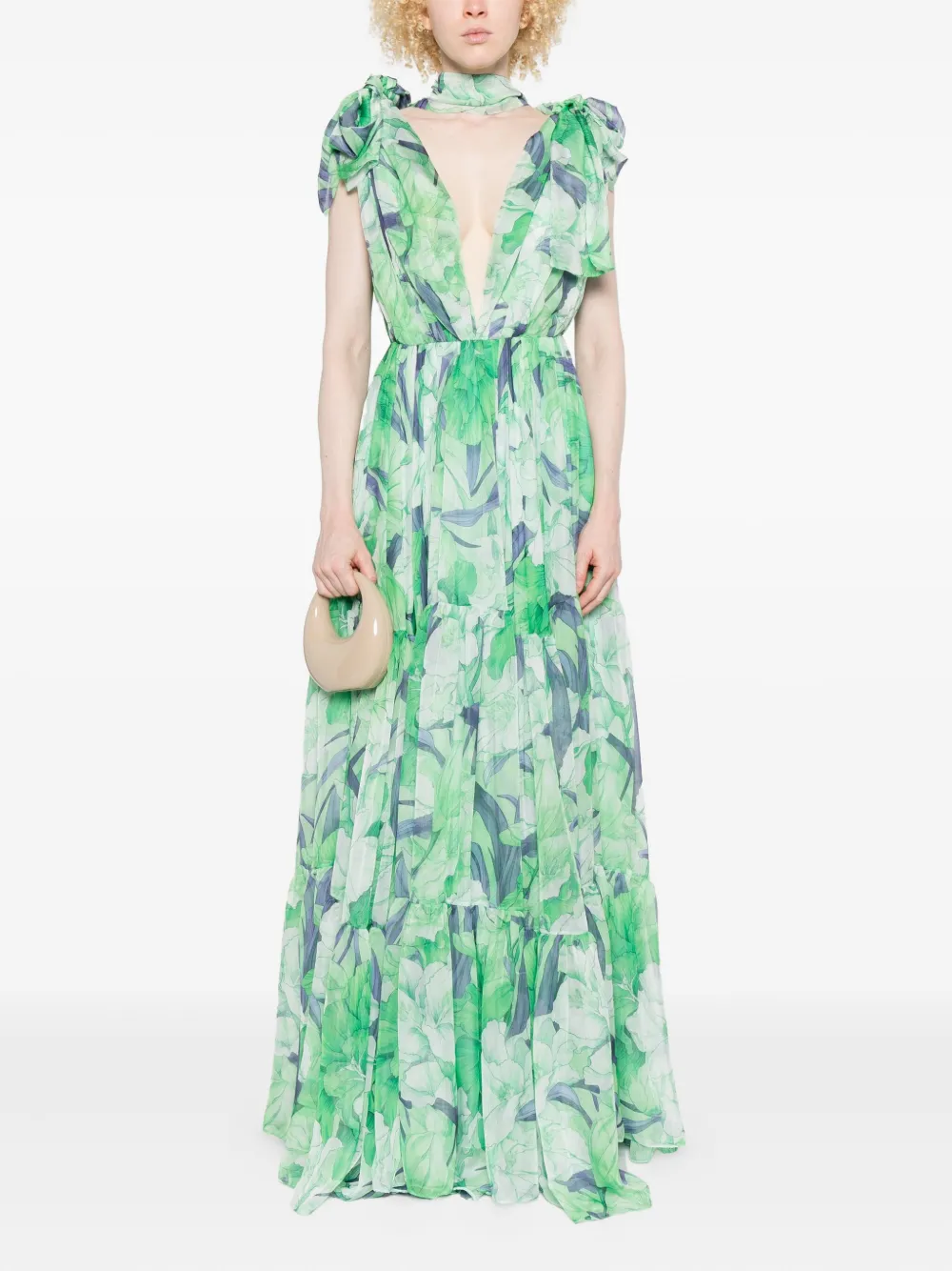 MIAU by Clara Rotescu Maxi-jurk met bloemenprint - Groen