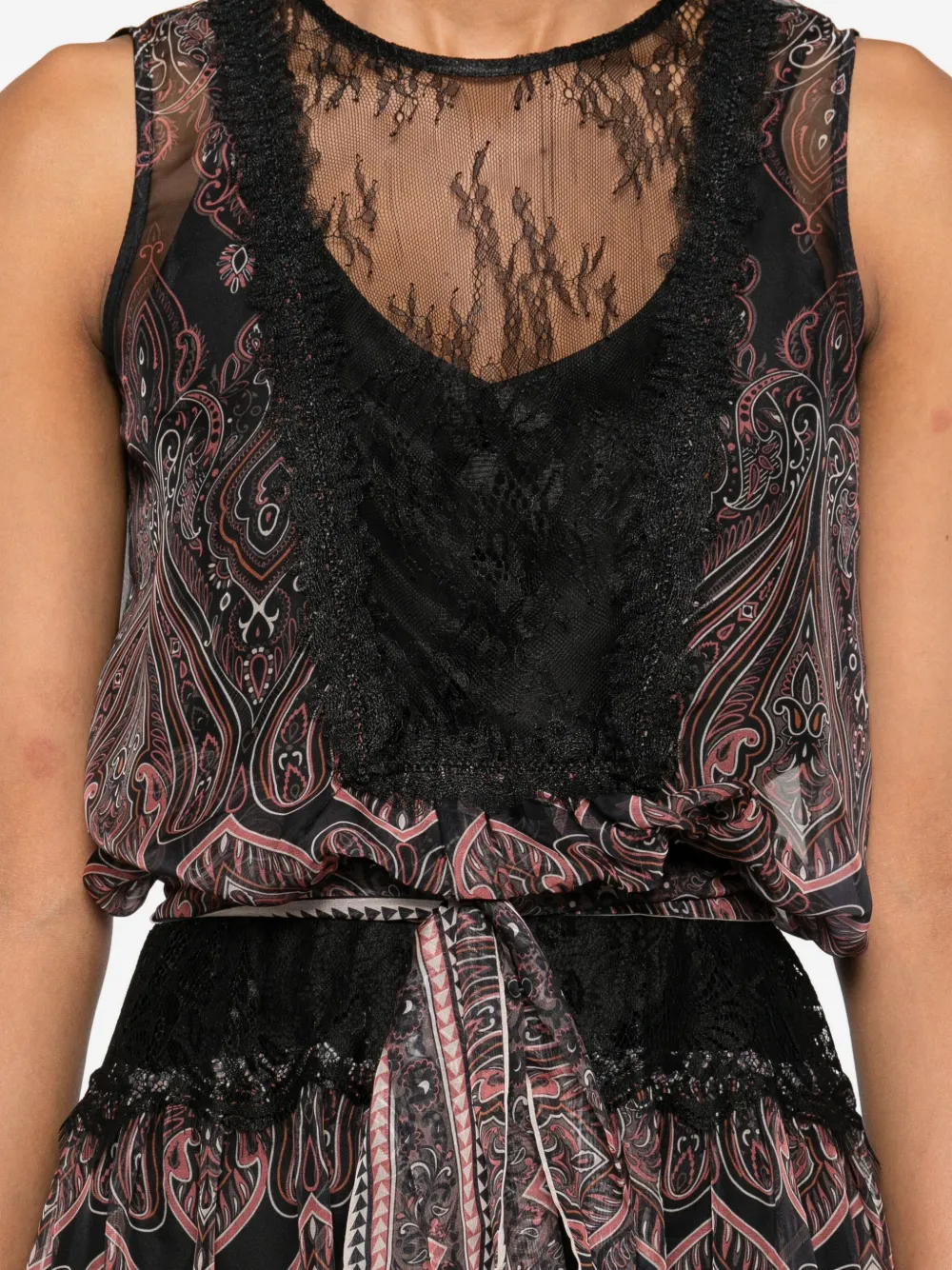 Paisley-Print Lace-Trimmed Maxi Dress