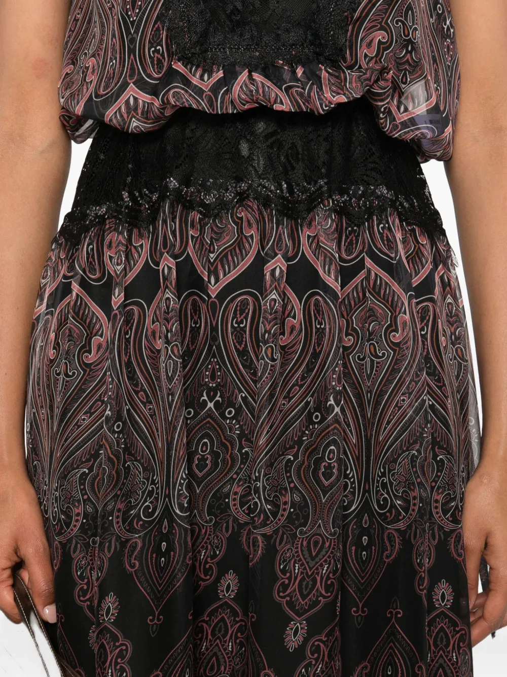Miau By Clara Rotescu Paisley-print Lace-trimmed Maxi Dress In Black