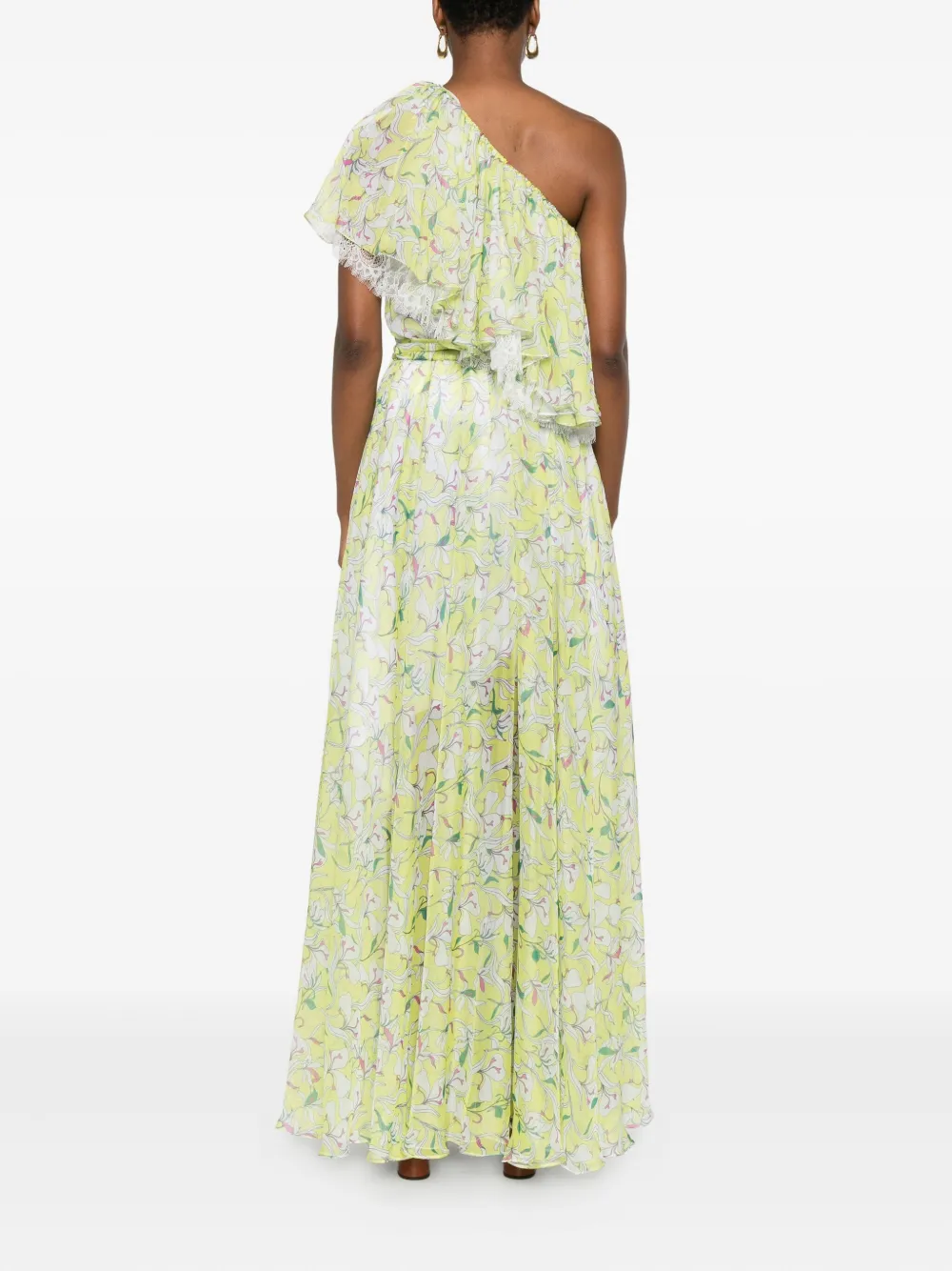 MIAU by Clara Rotescu Jurk met bloemenprint en ruches Geel