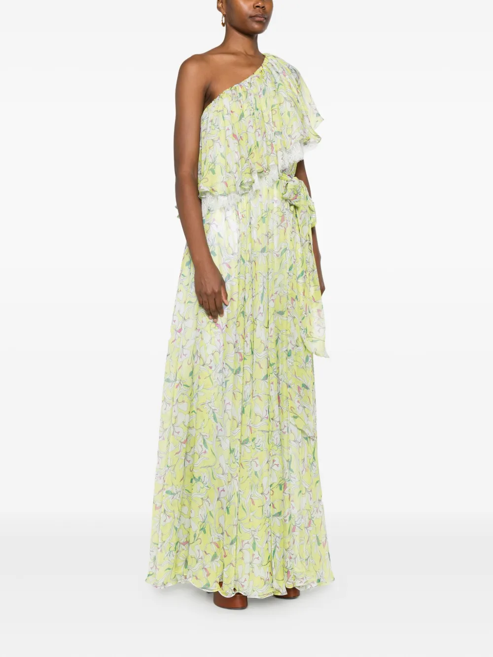 MIAU by Clara Rotescu Jurk met bloemenprint en ruches Geel