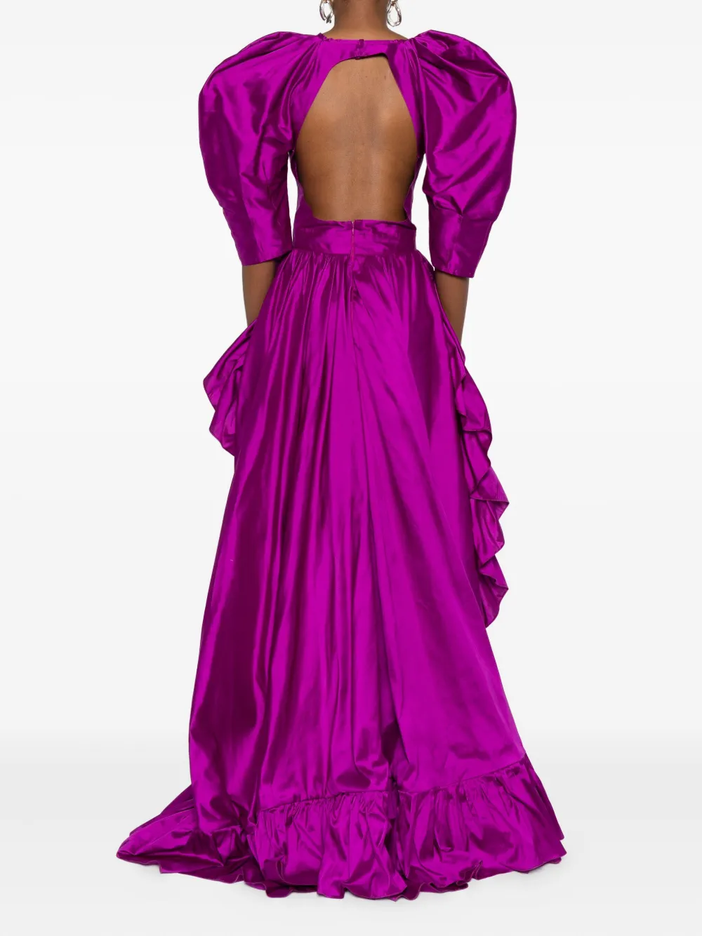 Miau By Clara Rotescu Ruffle-trim Asymmetric Dress In Purple