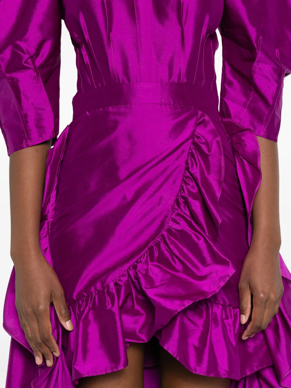Miau By Clara Rotescu Ruffle-trim Asymmetric Dress In Purple