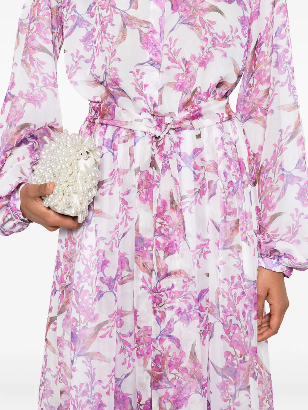 Miau By Clara Rotescu Floral-print Belted Maxi Dress In White