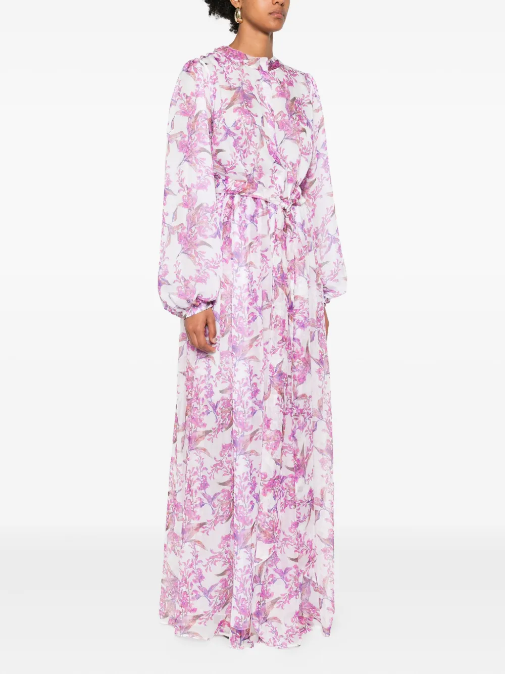 Miau By Clara Rotescu Floral-print Belted Maxi Dress In White
