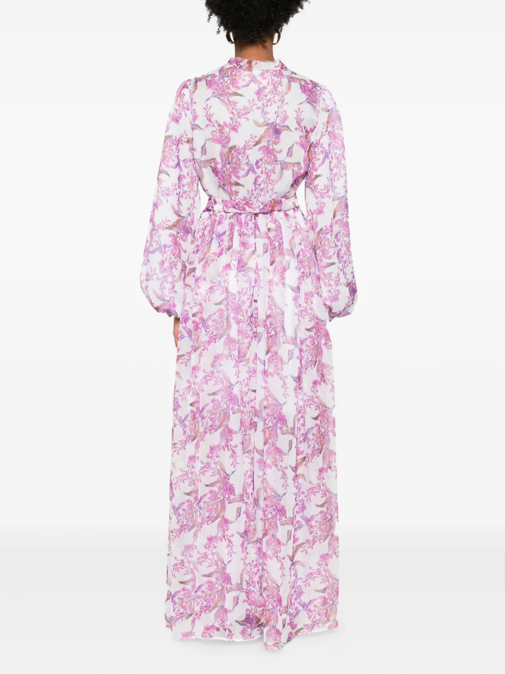 Miau By Clara Rotescu Floral-print Belted Maxi Dress In White