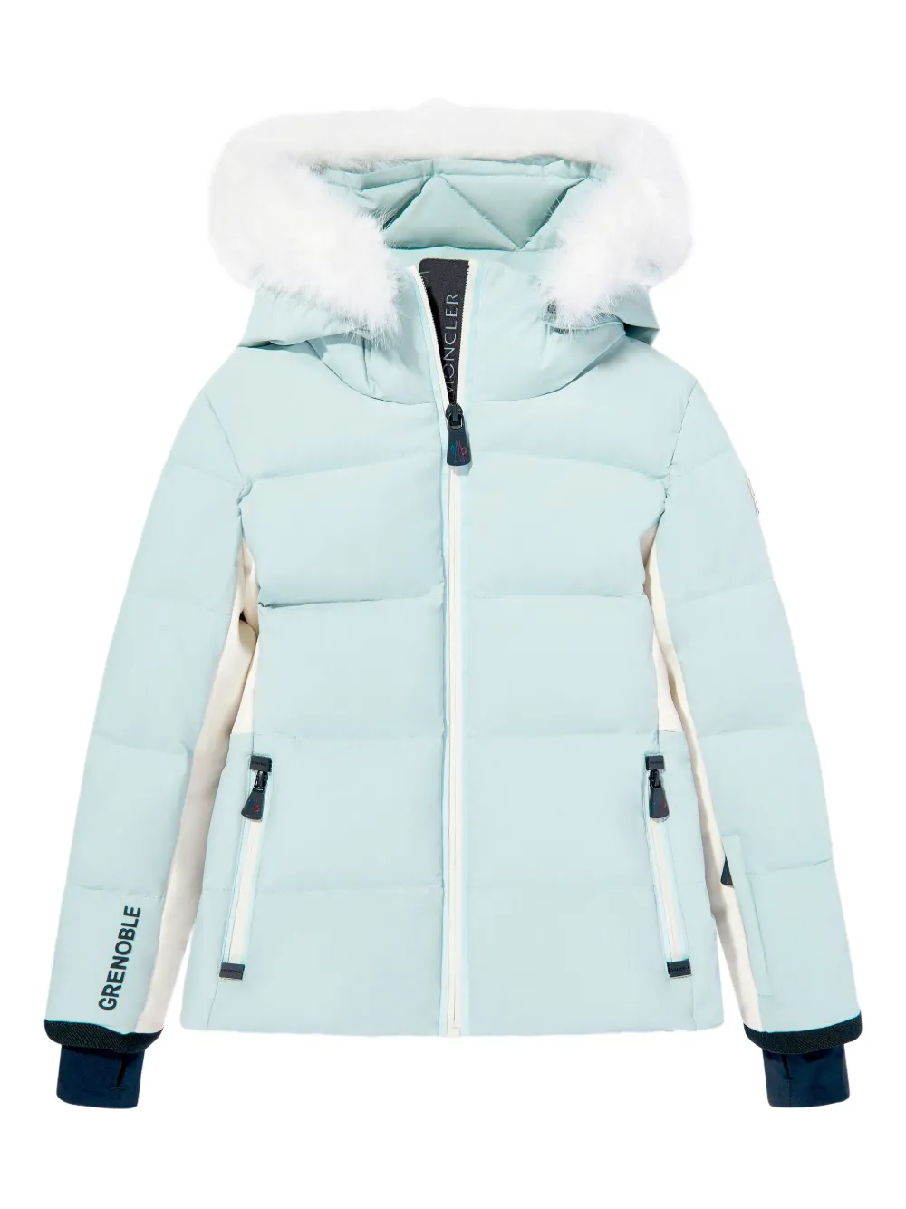 MONCLER GRENOBLE KIDS Gewatteerd jack met bonten afwerking Blauw