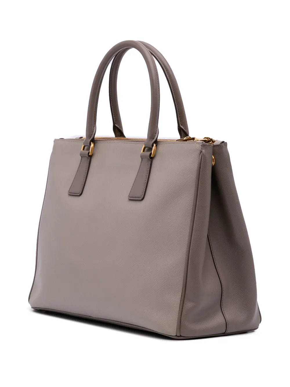 Pre-owned Prada 2000-2025 Medium Bicolor Saffiano Lux Galleria Double Zip Satchel In Gray