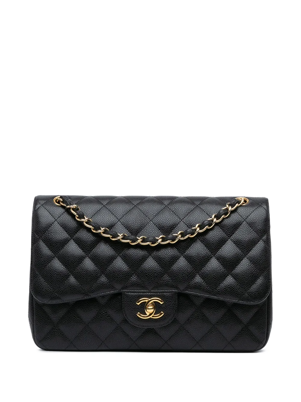 CHANEL Pre-Owned 2011-2012 ジャンボ クラシック キャビア ダブルフラップ ショルダーバッグ - ブラック CHANEL Pre-Owned 2011-2012 ジャンボ クラシック キャビア ダブルフラップ ショルダーバッグ - ブラック
