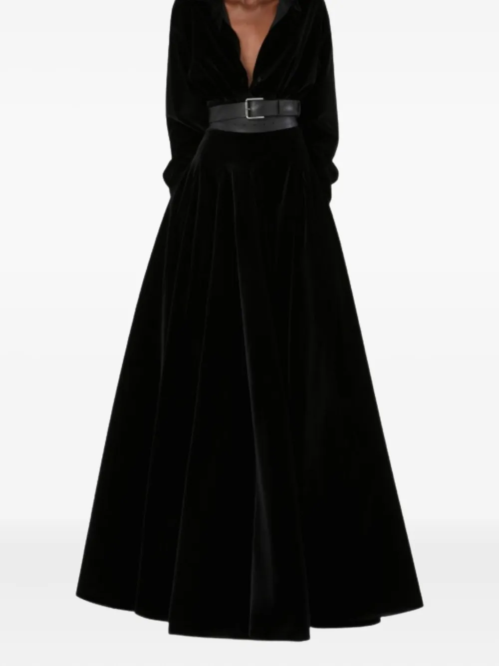 Max Mara Bartolo Pleated Velvet Skirt In Black