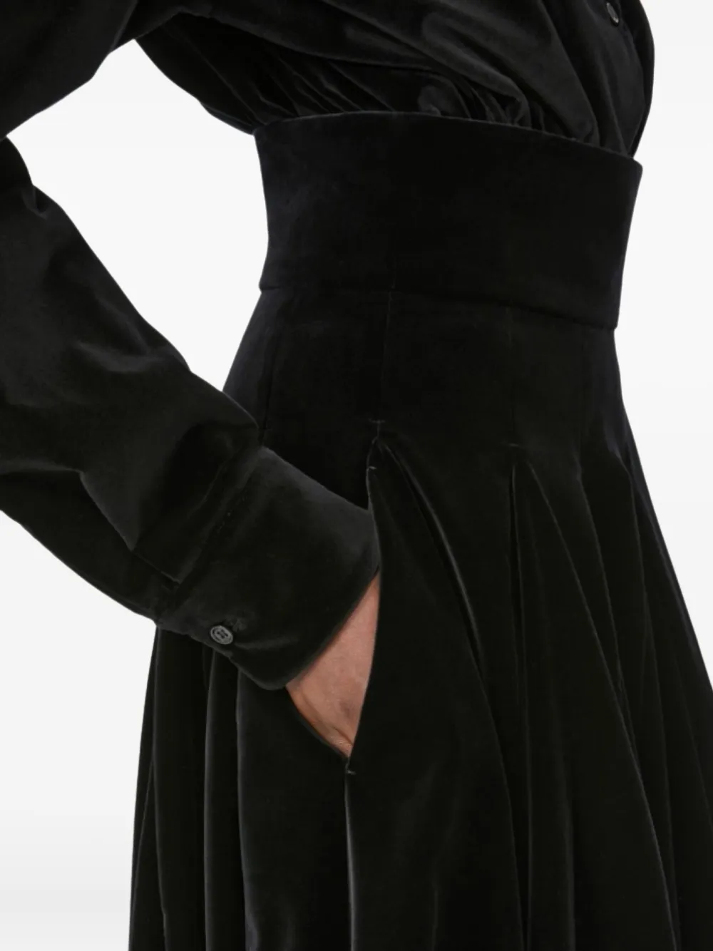 Max Mara Bartolo Pleated Velvet Skirt In Black