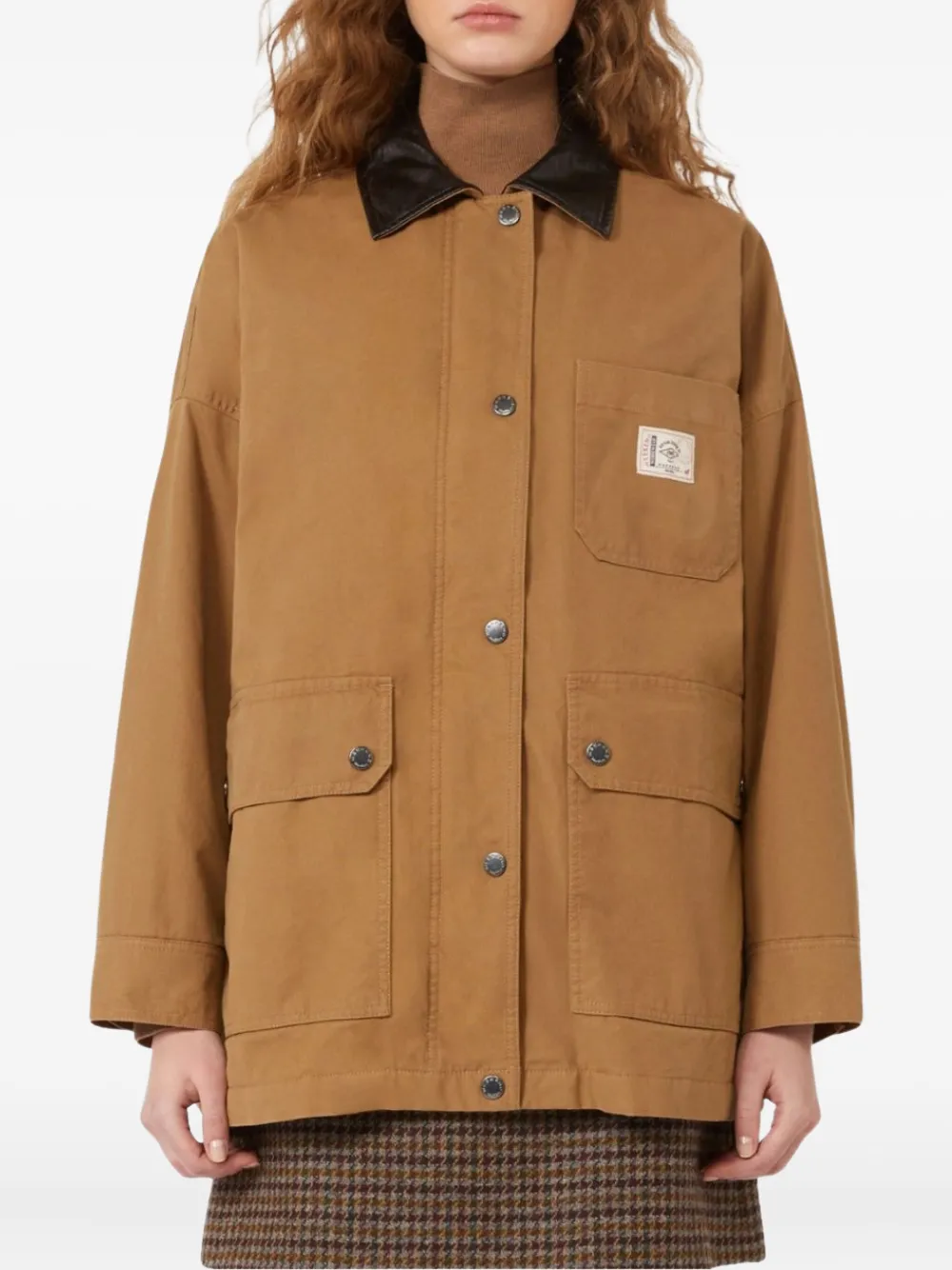 Weekend Max Mara Leather-collared Patch-pocket Jacket In Brown