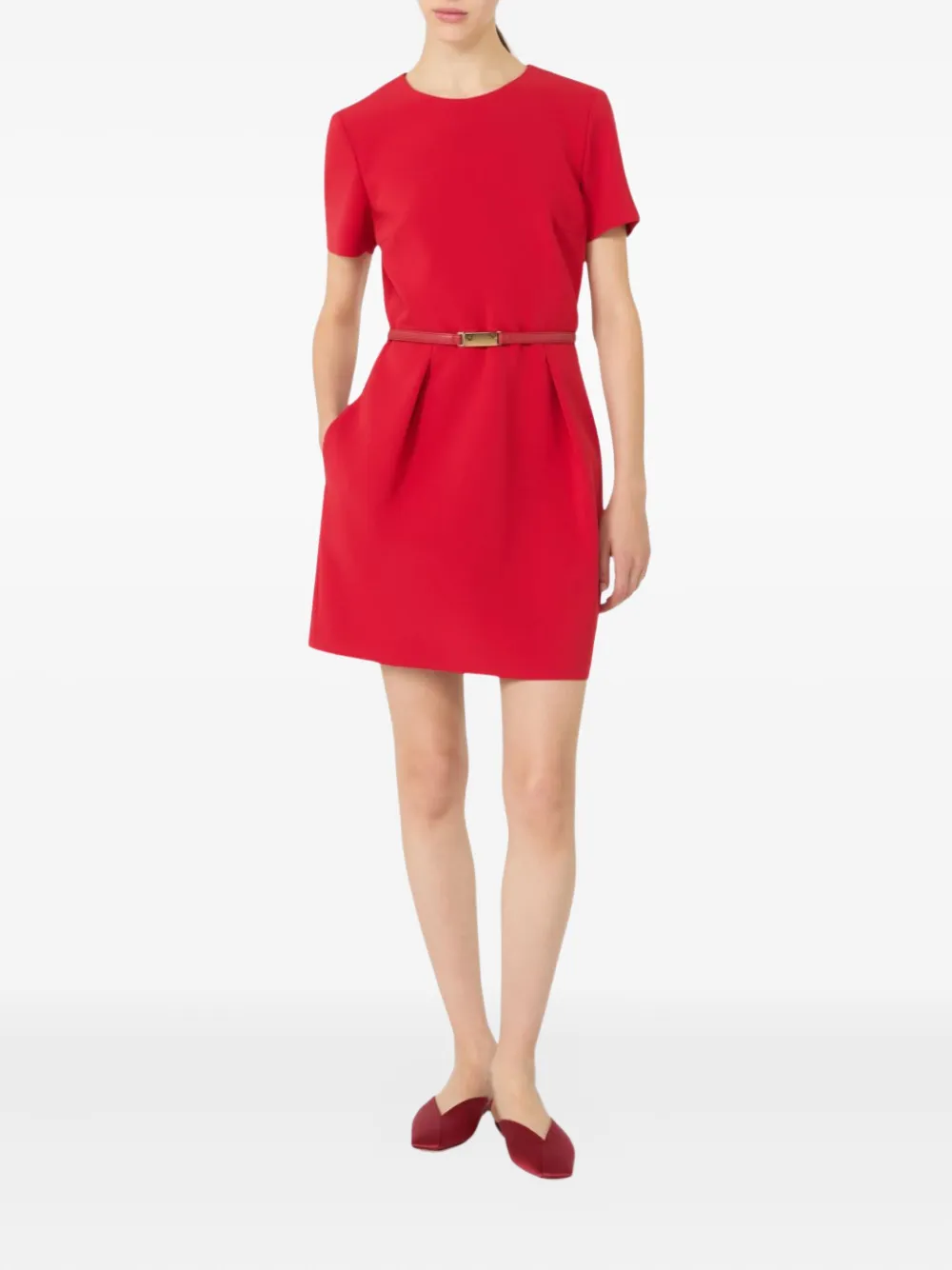 Max Mara Mini-jurk met korte mouwen en ceintuur - Rood