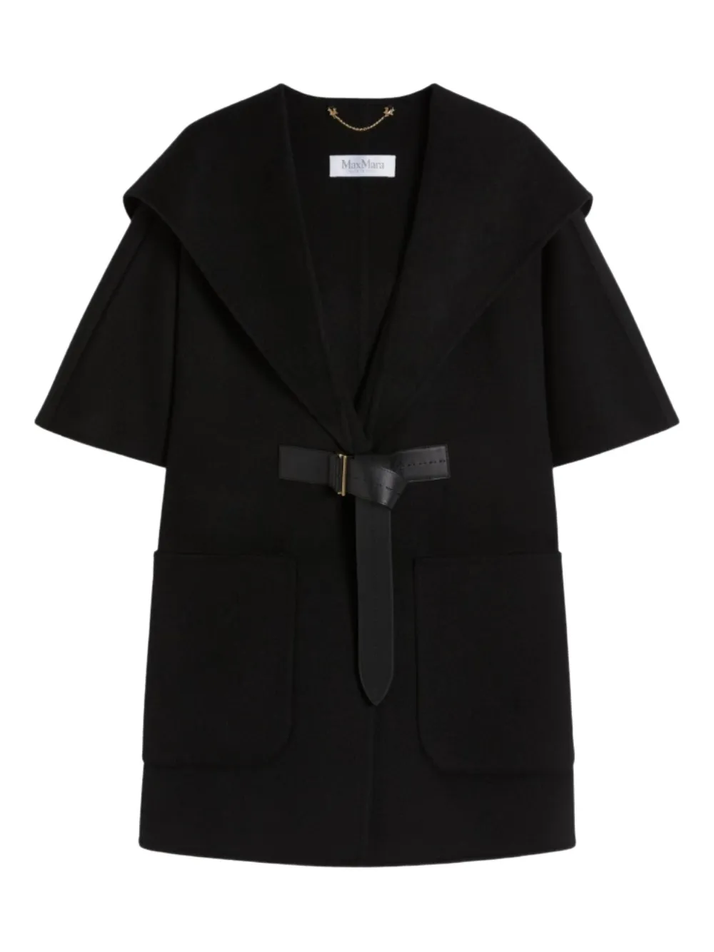 Max Mara Hooded Belted Cape In Black