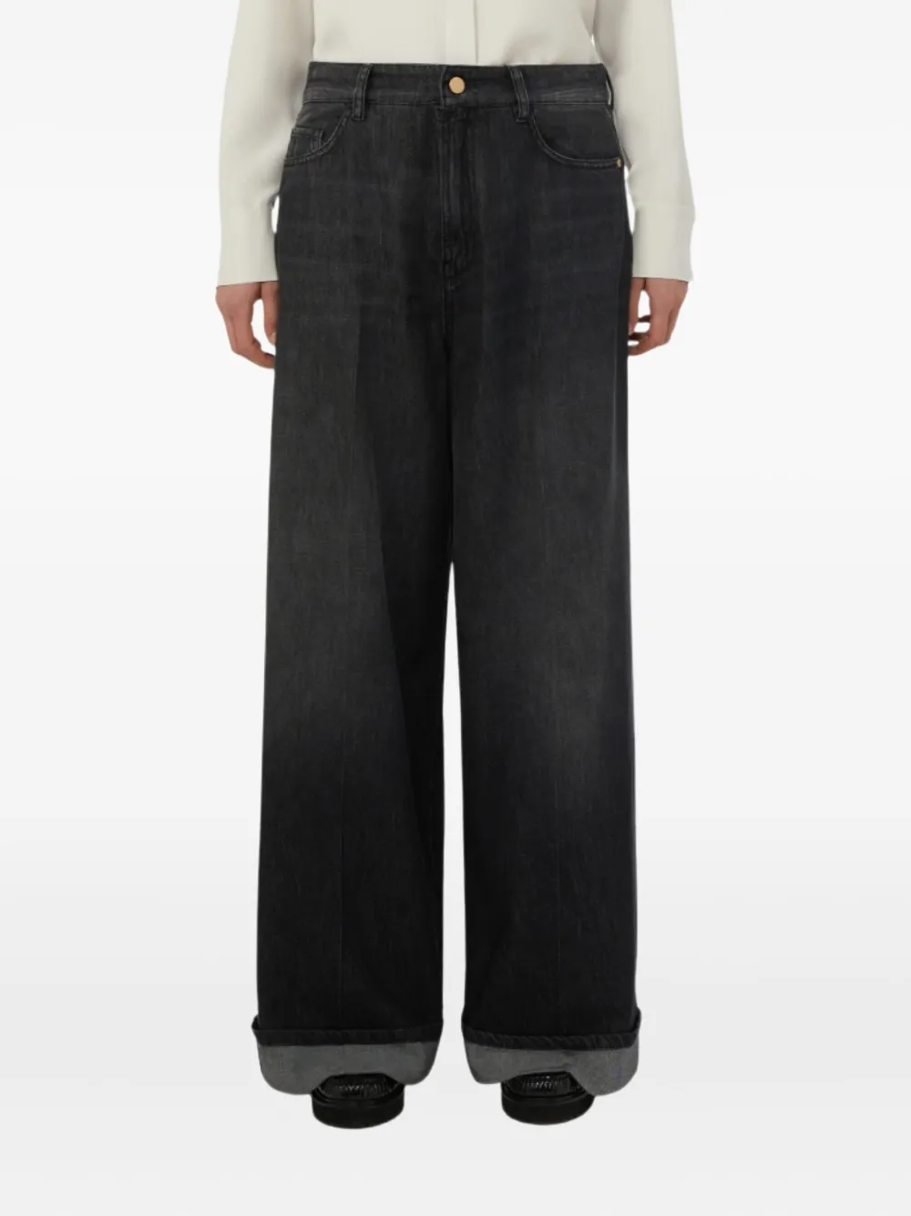'S Max Mara Jeans met wijde pijpen en cuffs Zwart