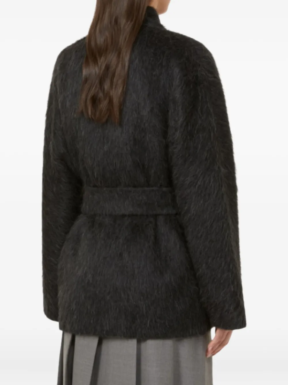 Max Mara Belted Brushed Coat In Black