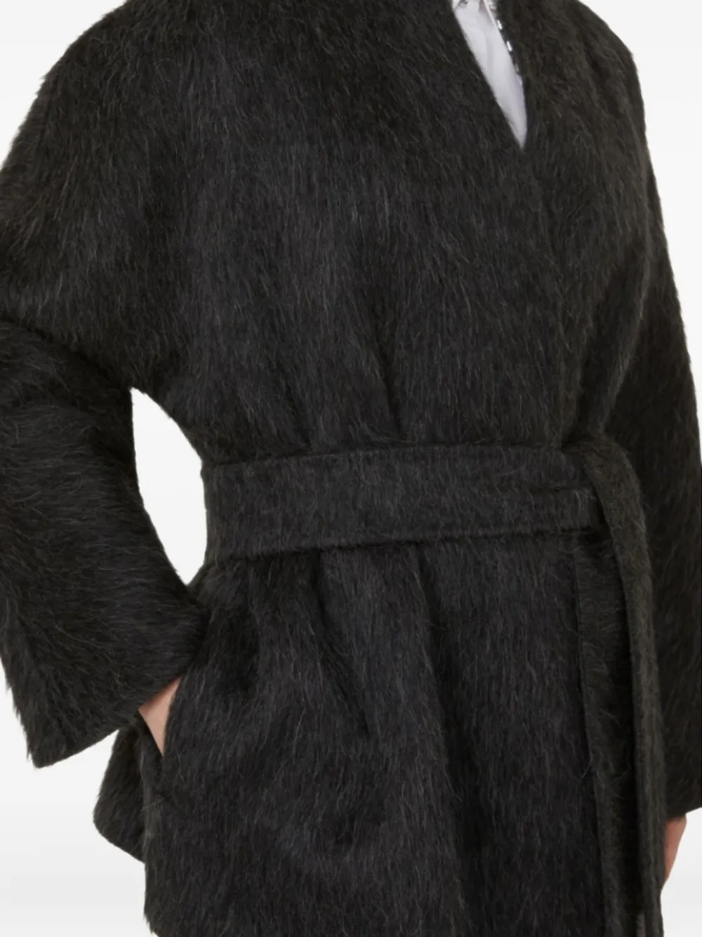 Max Mara Belted Brushed Coat In Black
