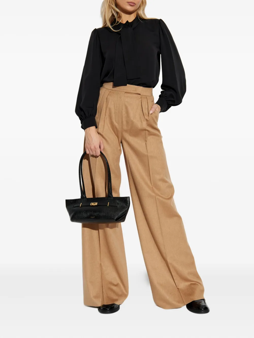 Max Mara tie-fastening puff-sleeve blouse - Zwart