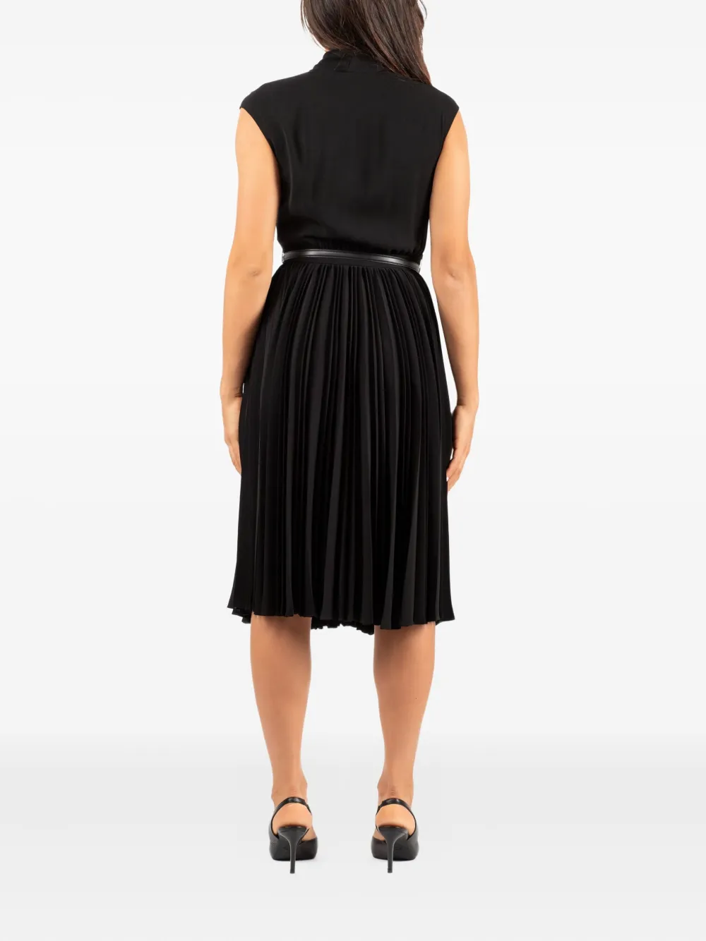 Max Mara Pleated Belted Dress In Black