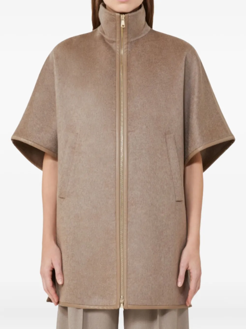 Max Mara Oca Zip Pocket Cape In Neutral