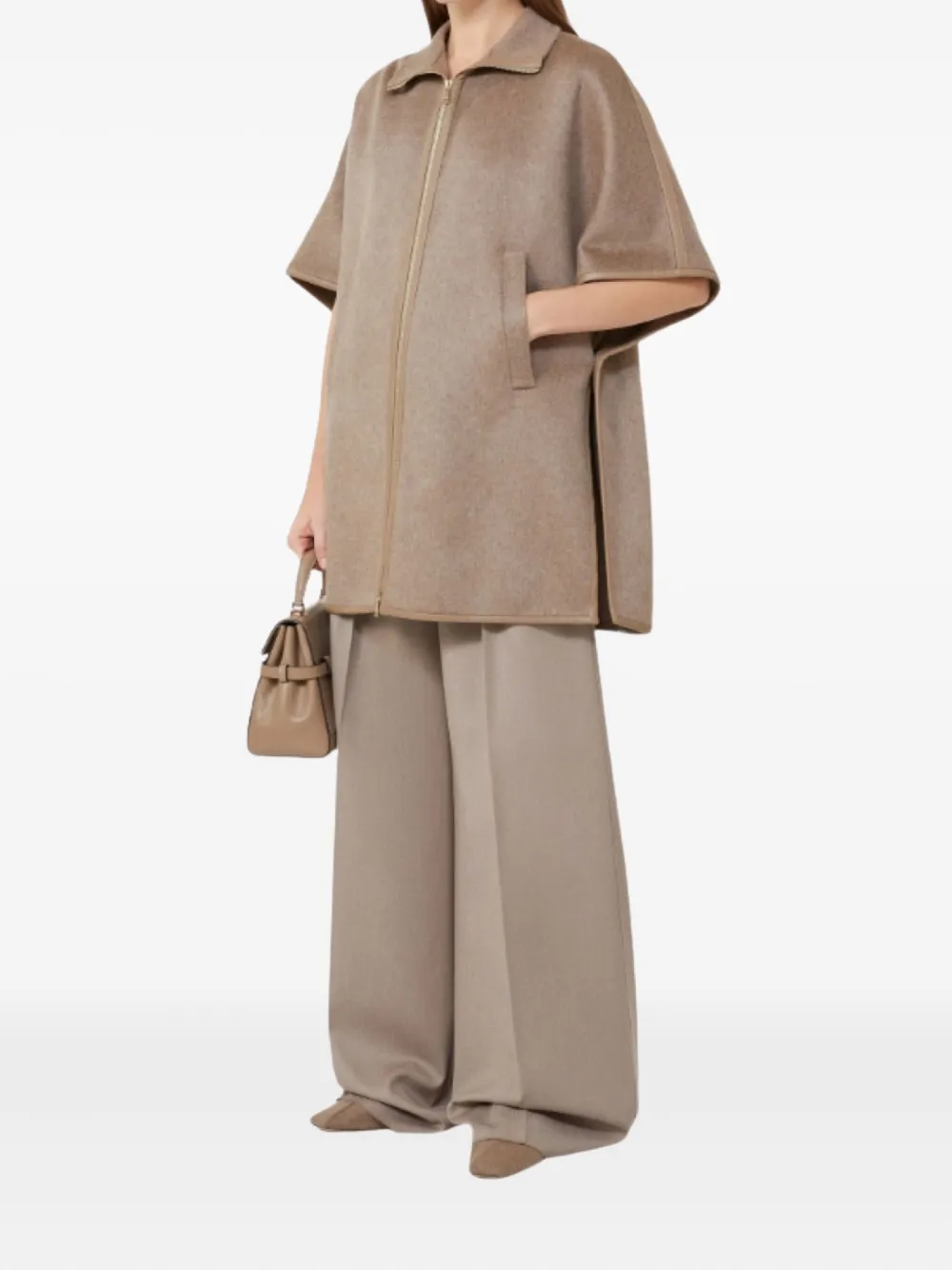 Max Mara Oca Zip Pocket Cape In Neutral