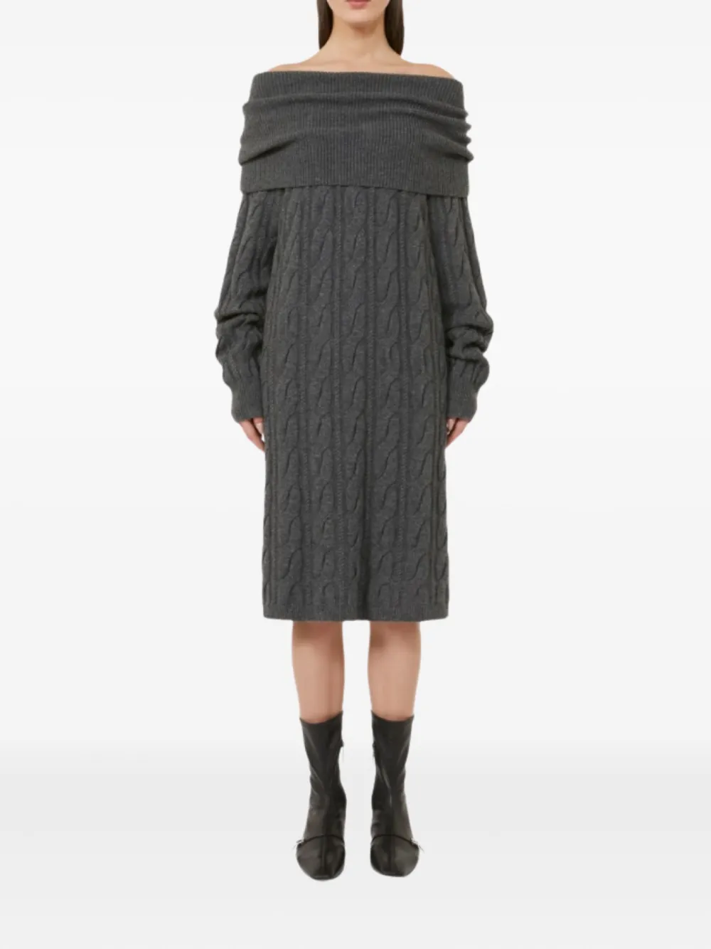 Max Mara Kabelgebreide off-shoulder midi-jurk - Grijs