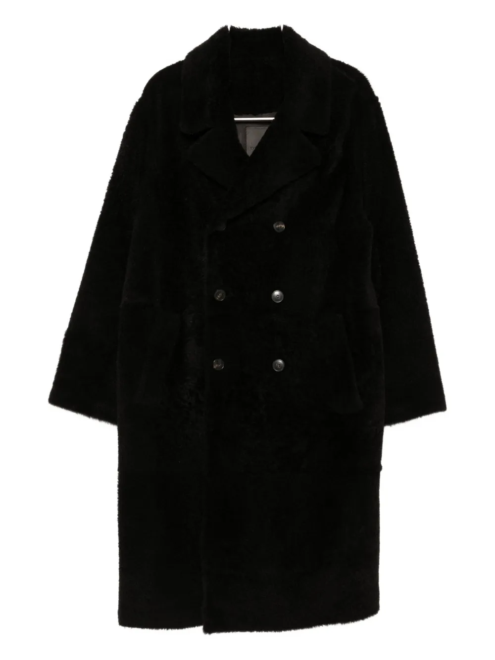 Yves Salomon Leather Double-breasted Coat In Black