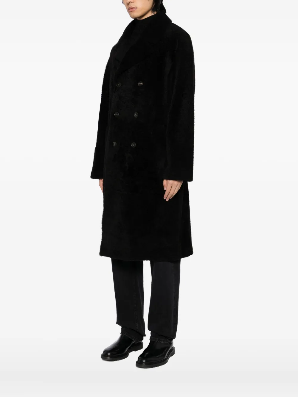 Yves Salomon Leather Double-breasted Coat In Black