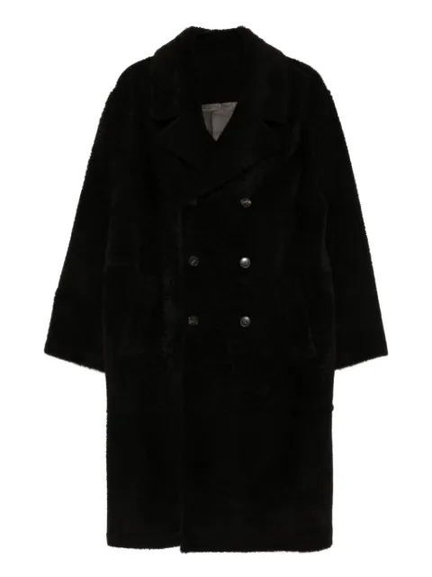 Yves Salomon leather double-breasted coat