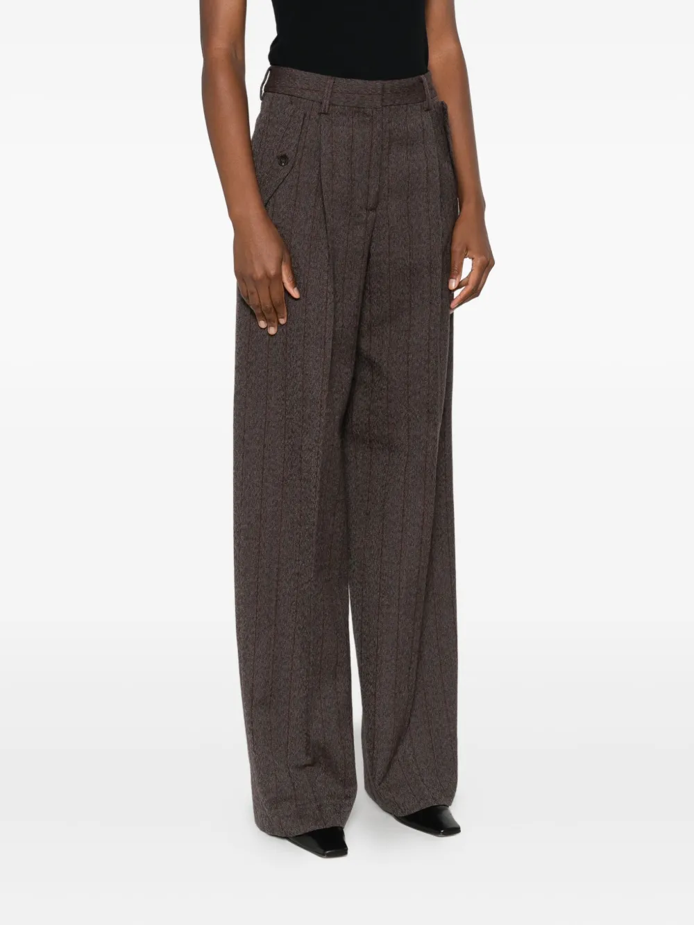 Golden Goose Brown Pinstripe Wool Wide-leg Trousers In Brown