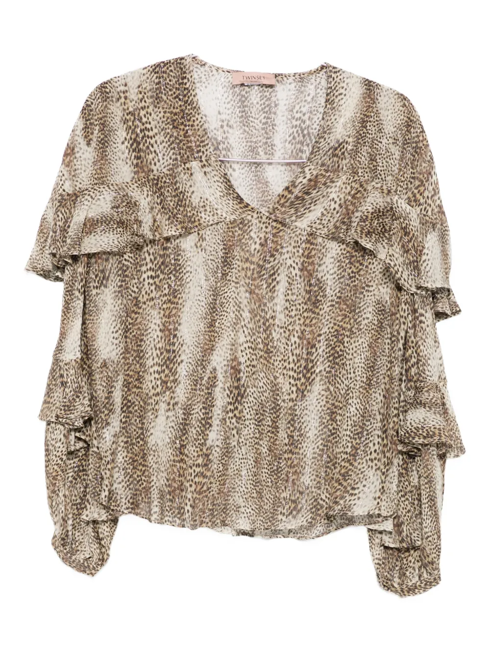 Twinset Animal Print Blouse With Ruffled Sleeves In Neutral