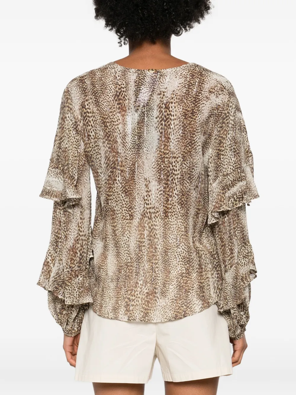 Twinset Animal Print Blouse With Ruffled Sleeves In Neutral