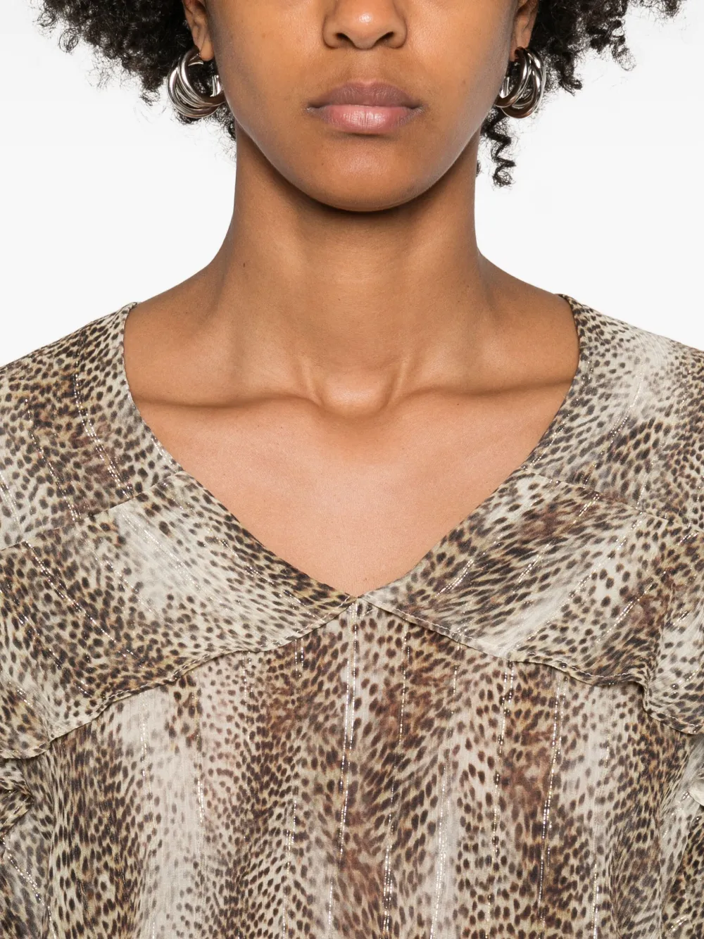 Twinset Animal Print Blouse With Ruffled Sleeves In Neutral
