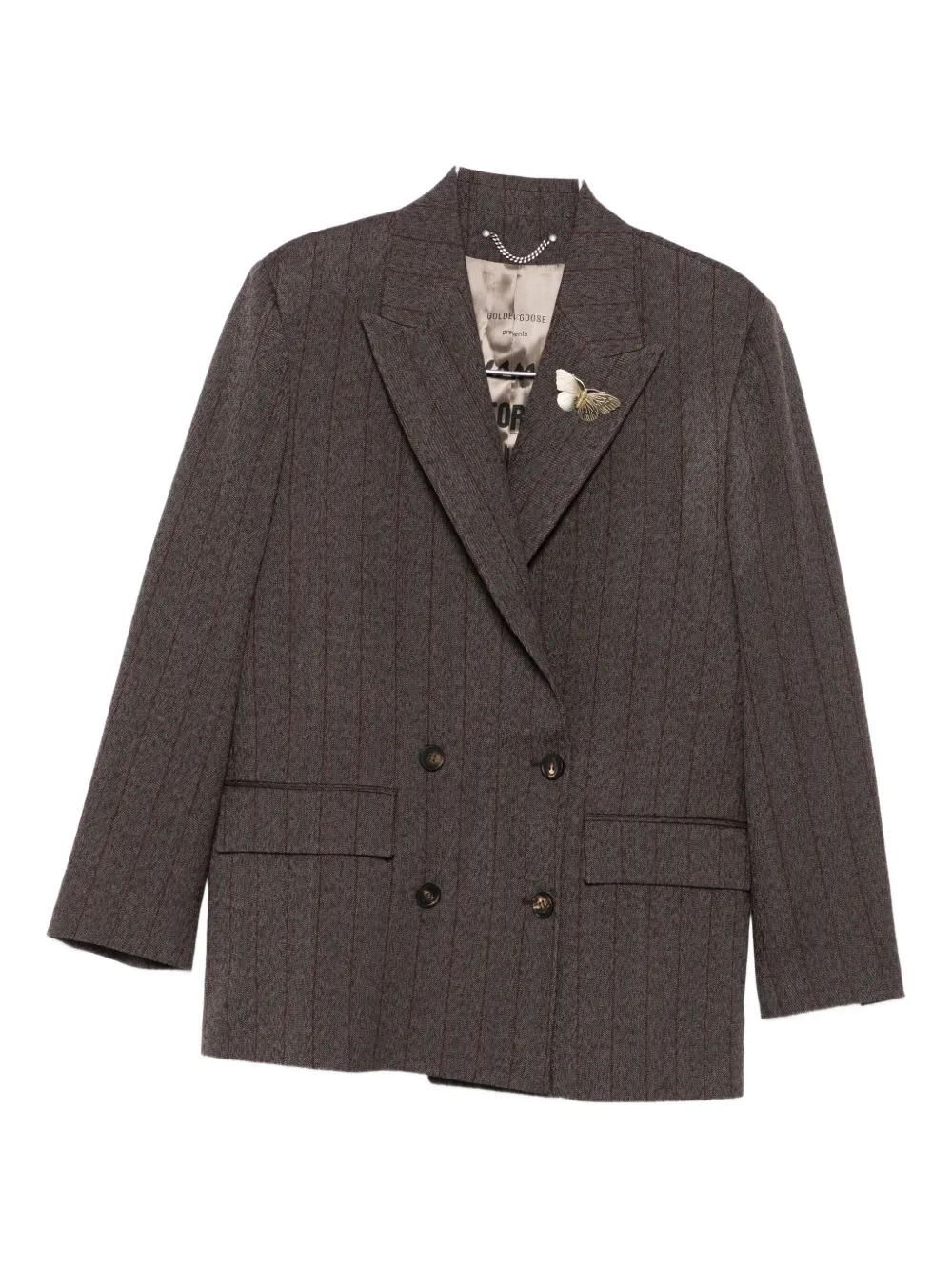 Golden Goose Double-breasted Wool Jacket Featuring Embellishments In Brown