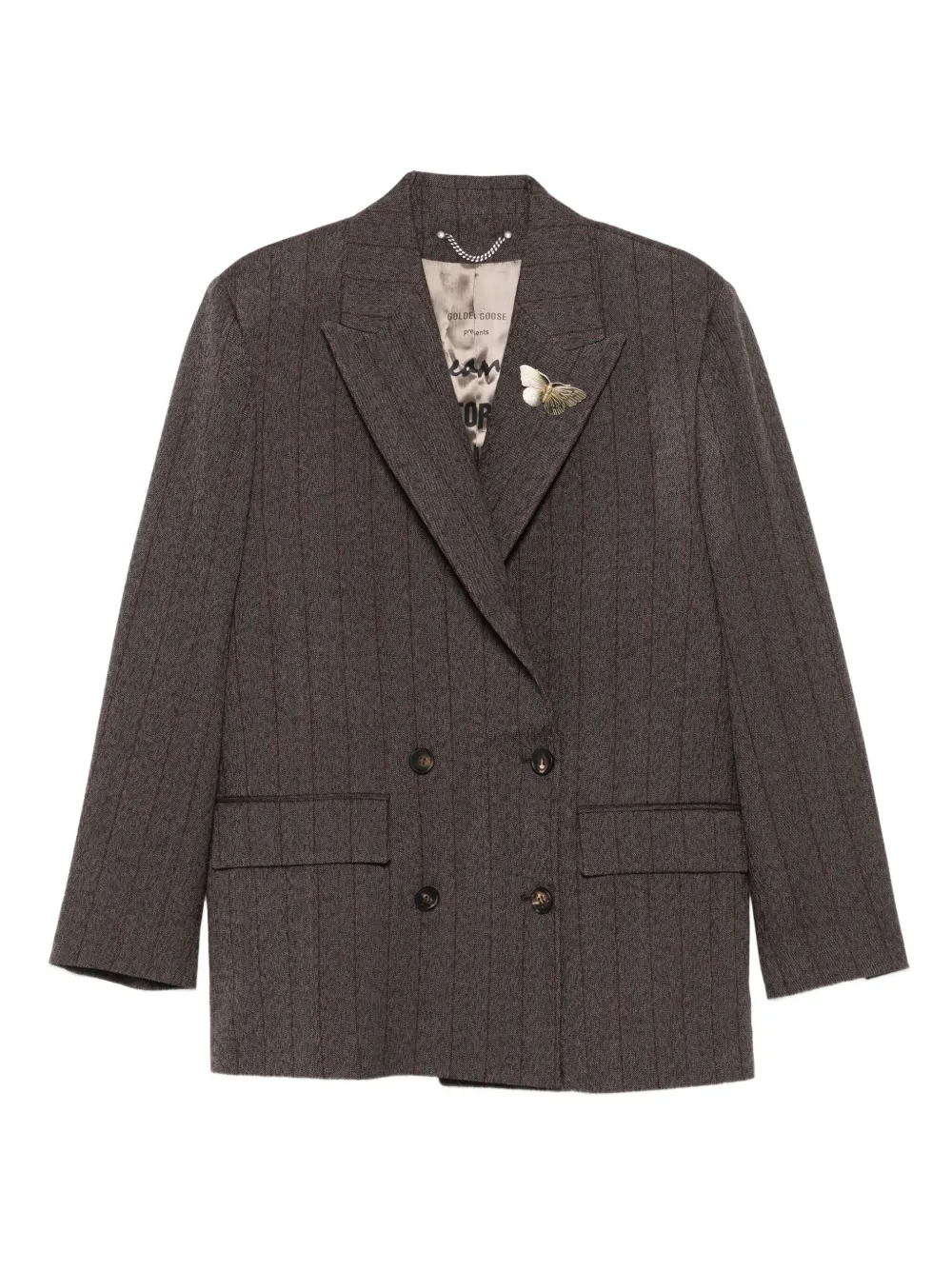 Golden Goose pinstripe butterfly-brooch blazer | Brown | Image 1