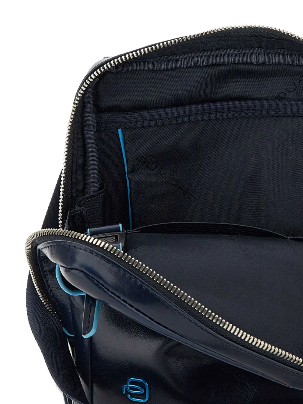 PIQUADRO zip-fastening leather messenger bag Blauw
